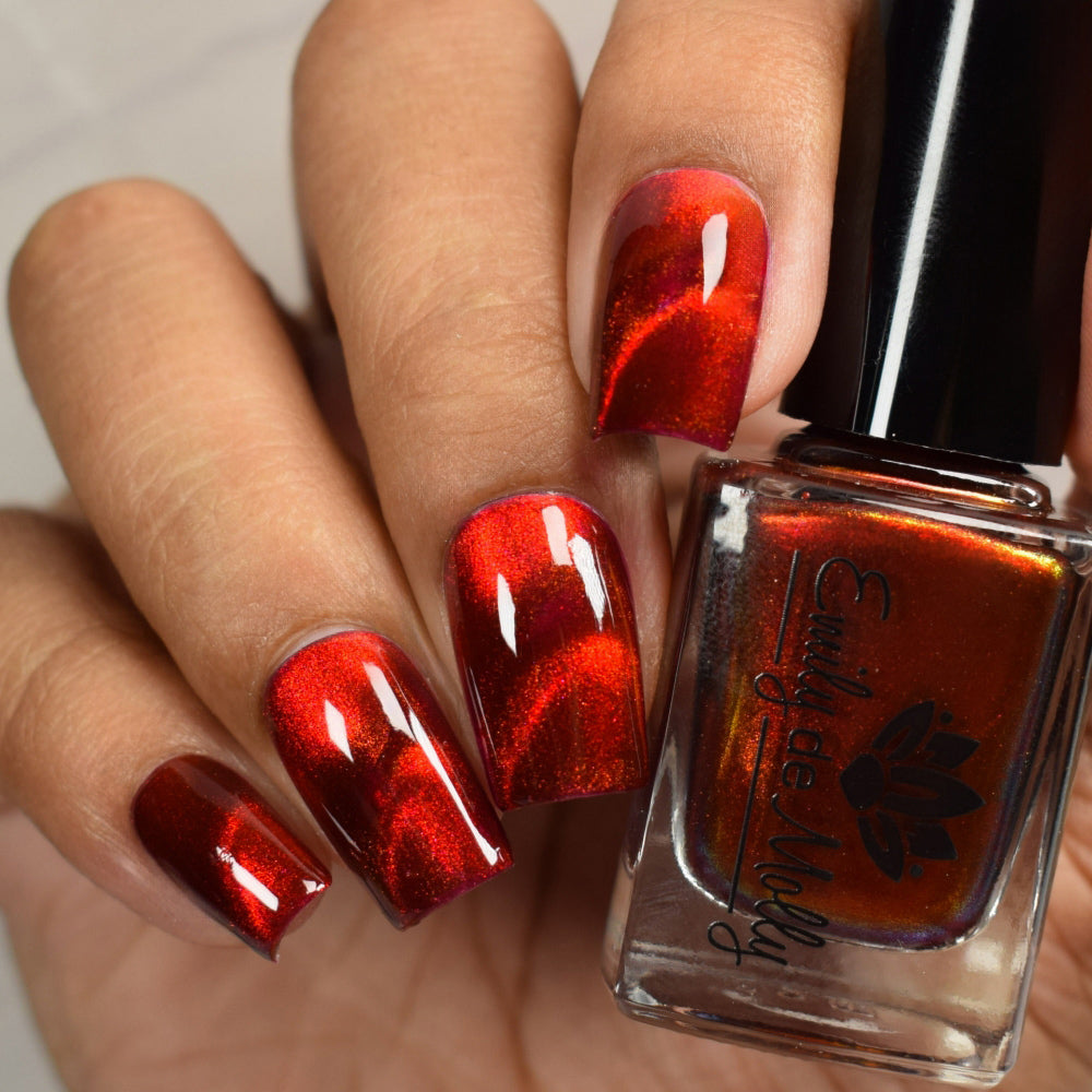 Fiery Attraction - Deep red magnetic nail polish with shimmer