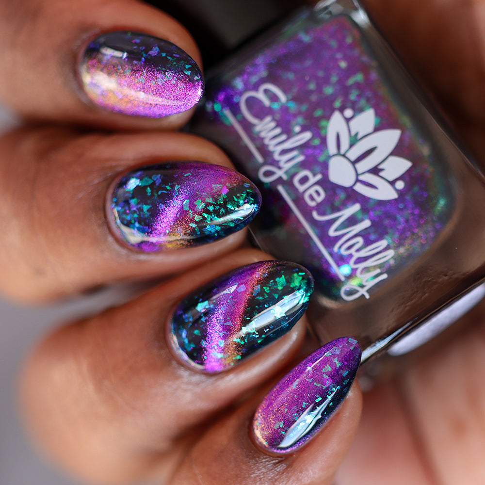 Once Forgotten - A navy nail polish with flakes and magnetic
