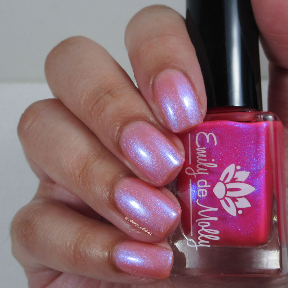 Summer Shift - A pink thermal nail polish with blue aurora shimmer