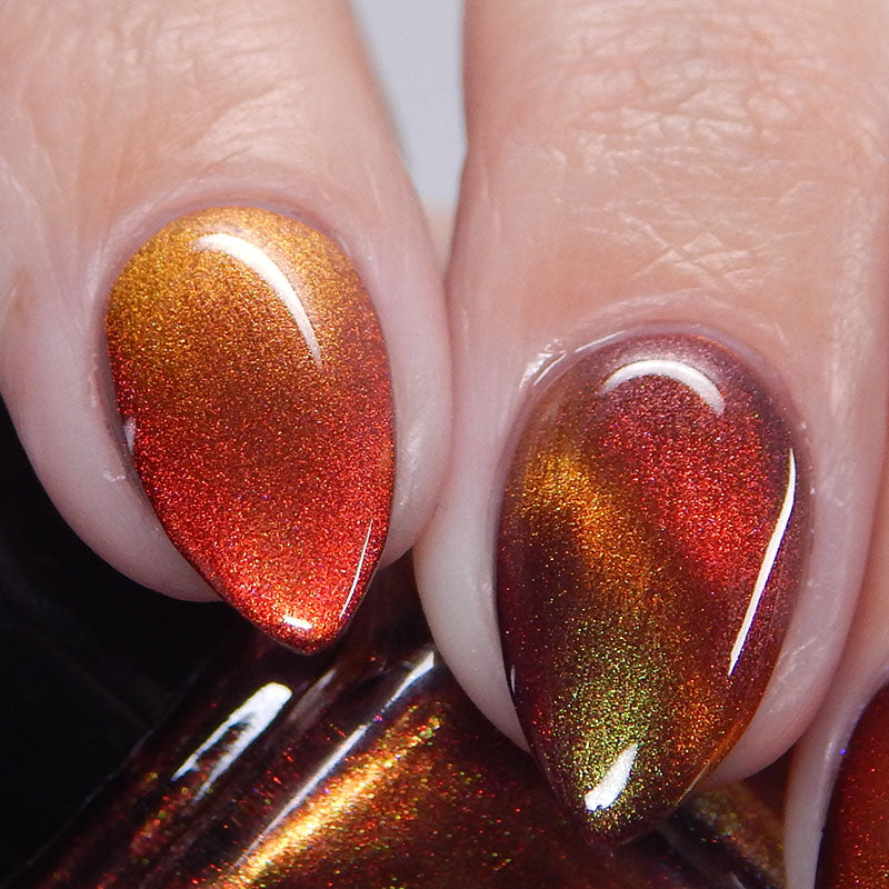 Verdant Vortex - An orange magnetic nail polish with shimmer