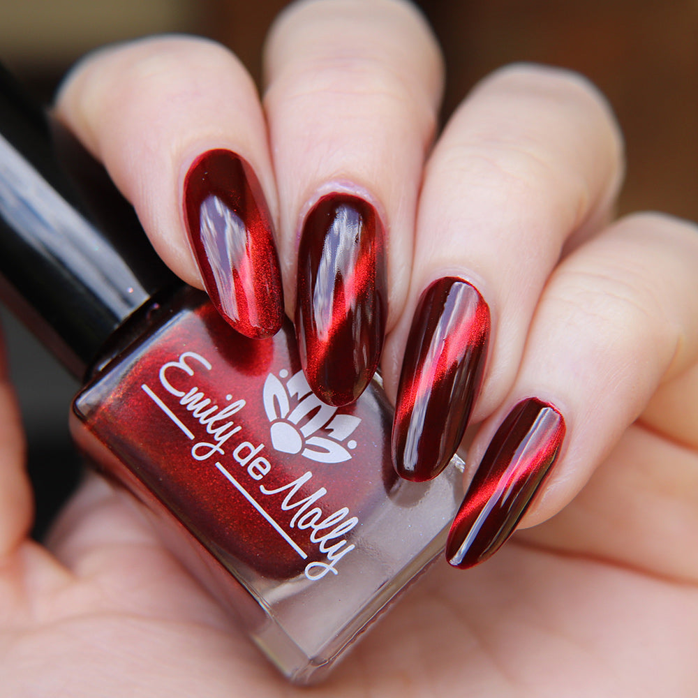 Fiery Attraction - Deep red magnetic nail polish with shimmer