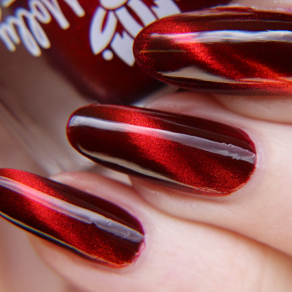 Fiery Attraction - Deep red magnetic nail polish with shimmer
