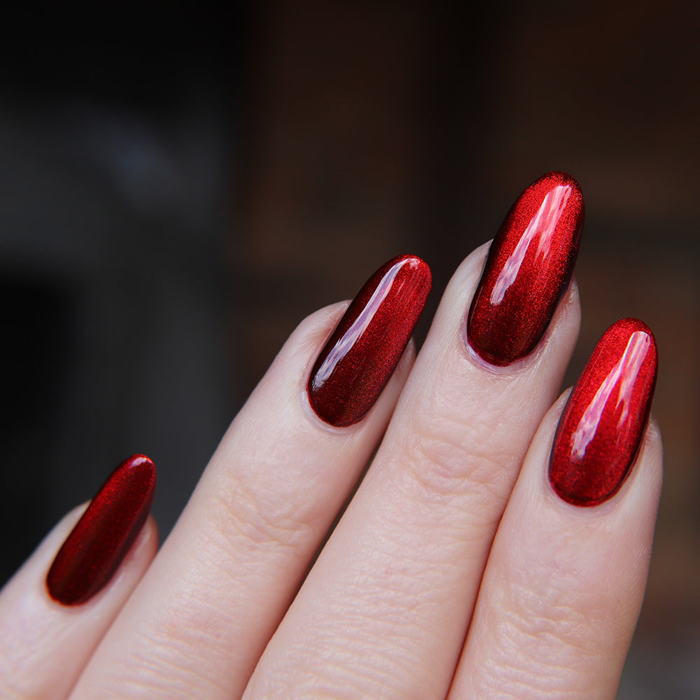 Fiery Attraction - Deep red magnetic nail polish with shimmer