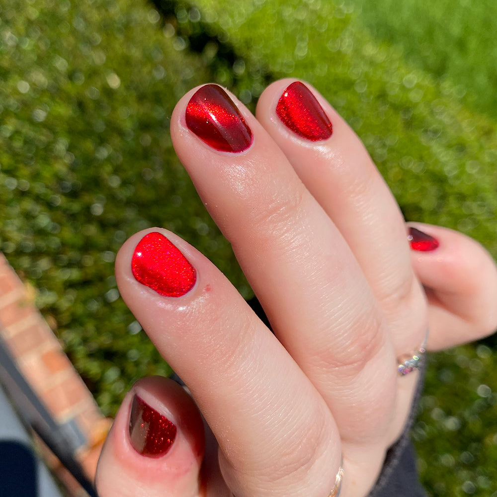 Fiery Attraction - Deep red magnetic nail polish with shimmer