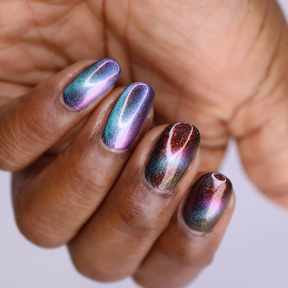 Against The Odds - A black nail polish with a shifting magnetic