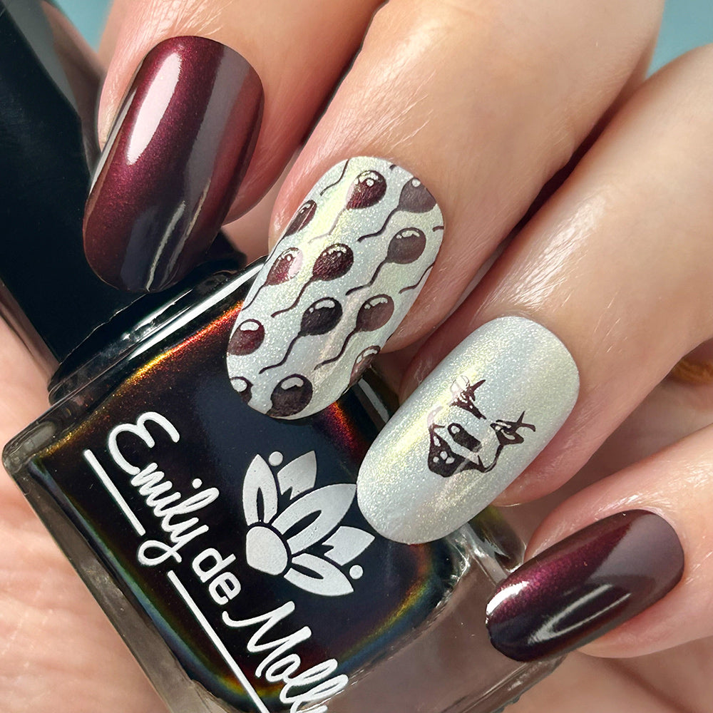 Dark grey / red – duochrome stamping polish – LIMITED